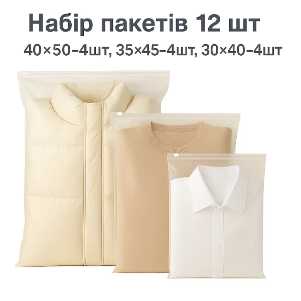Набір пакетів для зберігання Love You 12 шт. 3 розміри (59078)